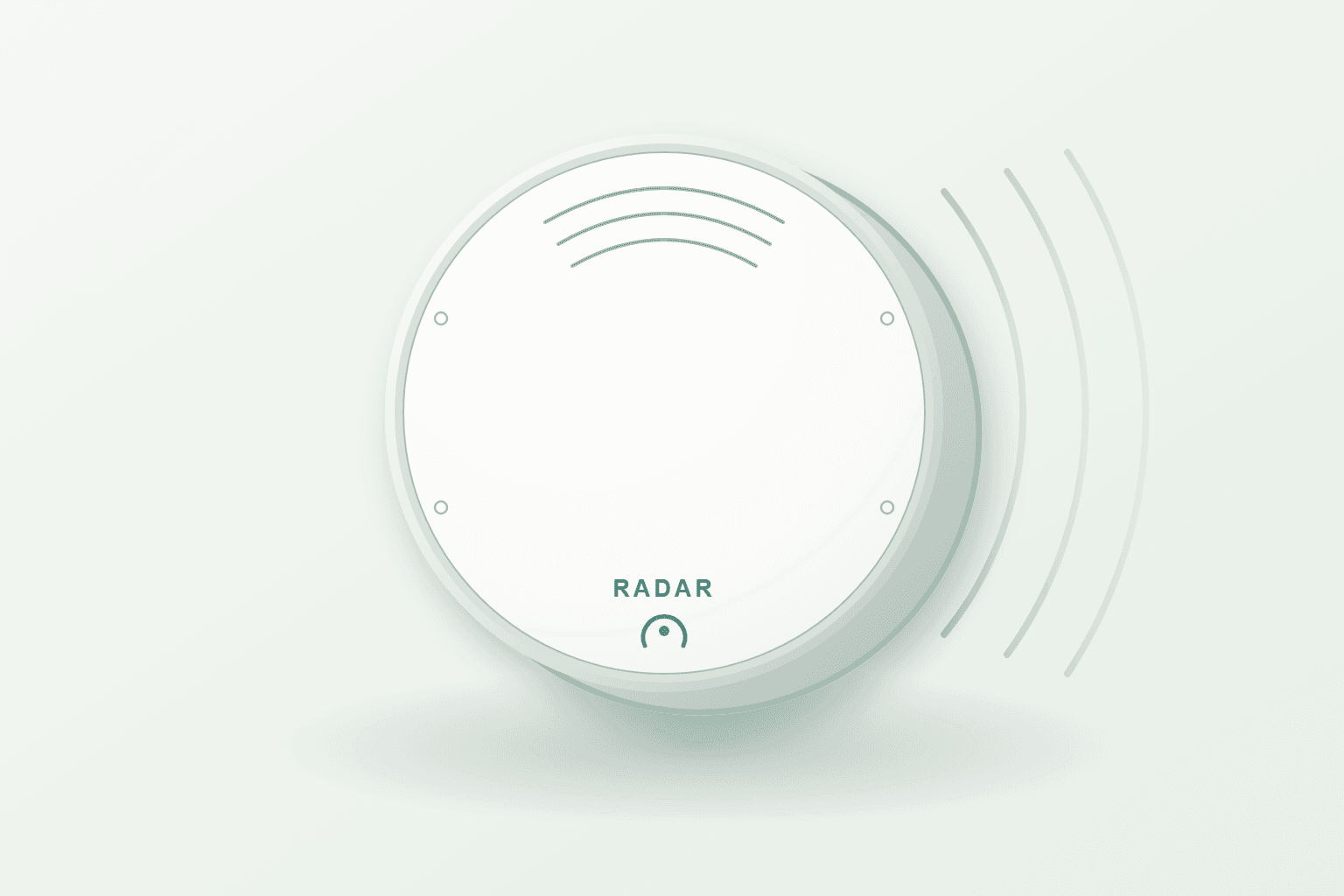 Illustration of the separate white flat wall-mounted LUNAKARE Radar sensor with a non-imaging center cover.